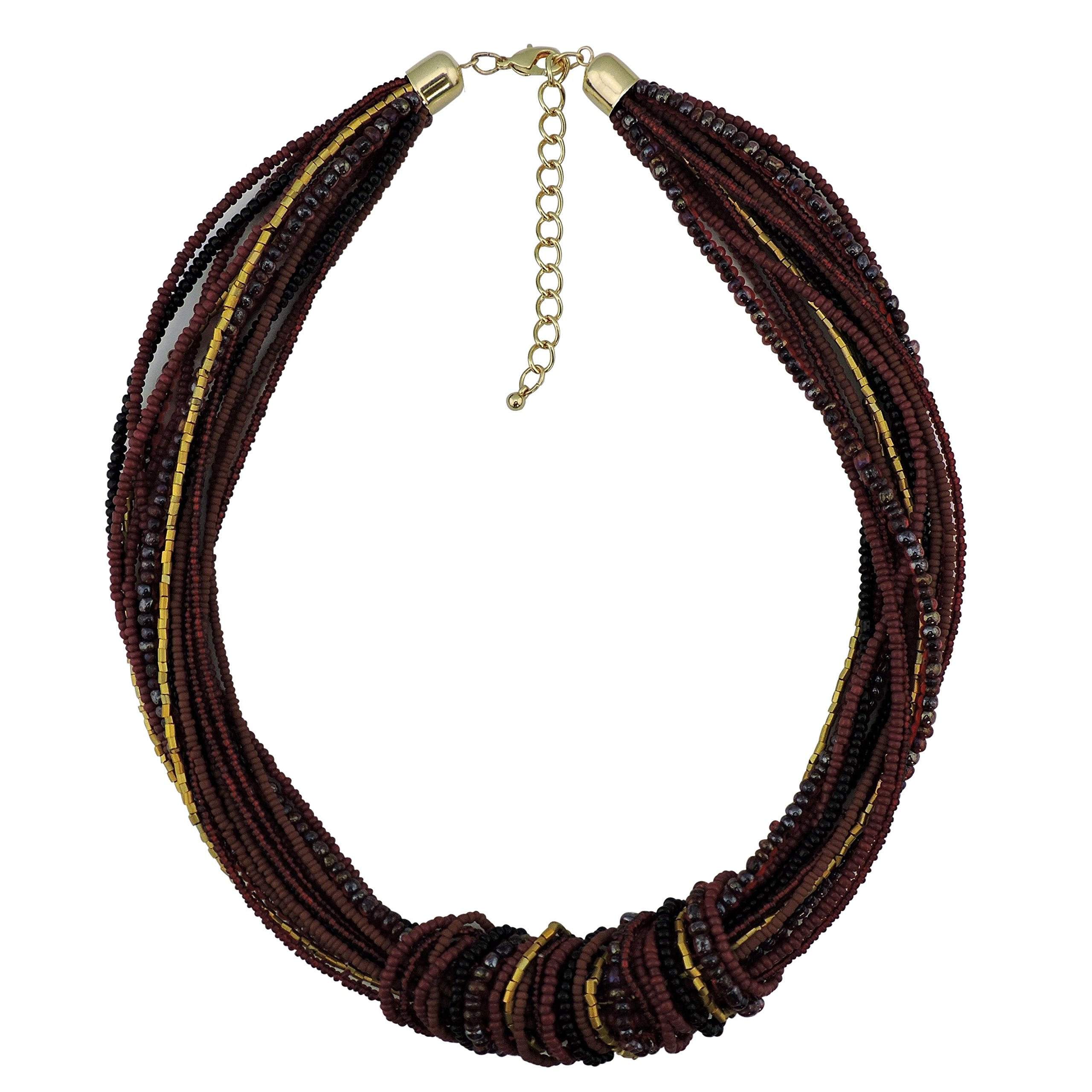 Bocar Chunky Statement Colorful Seed Beads Women Choker Bib Necklace (NK-10314-wine)