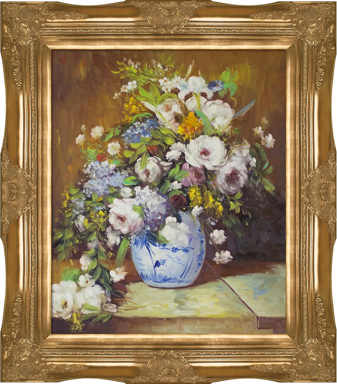 Paintings - overstockArt Grande Vase Di Fiori by Pierre-Auguste Renoir Hand Painted Oil on Canvas with Brasovia Frame, 26.5