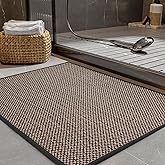 PADOOR Non-Slip Bath Mat With Rubber-Backing, Braided Absorbent Machine Washable Thin Rug for Bathroom Floor, Fits Under Door, Quick Dry, 17''x24'' Black
