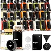 KIVY Glass Spice jars with Label & Shaker Lids [24x 4oz] Airtight Seasoning Containers for Cabinet & Drawer - Empty Spice Bottles - Spice containers with labels - Black spice jars with black lids