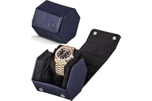 QWATCHBANDS Leather Watch Cases for Men - Hexagon Single & Double Watch Roll Travel Case - Genuine Napa Leather with Velvet Interior - Storage & Display Holder for 1 Watch or 2 Watches