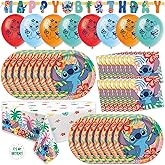 Lilo and Stitch Birthday Party Decorations for 16 | Banner, Tablecloth, Balloons, Plates and Napkins, Sticker | Stitch Birthday Decorations | Officially Licensed