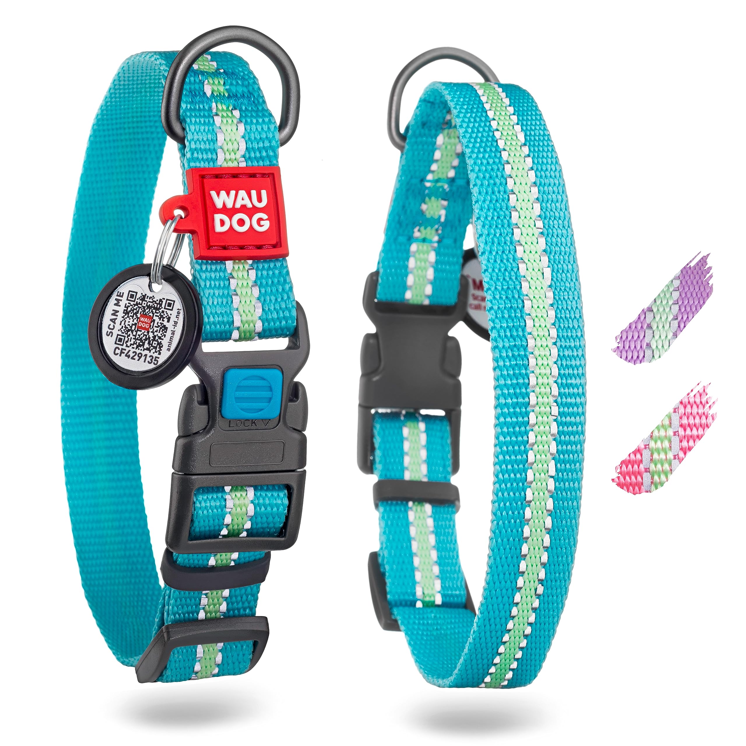 Dog Collars Nylon Reflective - Nylon Reflective Dog Collar Adjustable Dog Collar with Plastic Buckle - Heavy Duty Small Medium Large Dogs Puppy - Blue