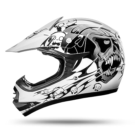 ATO-Moto Skulletti Weiß Größe Y-XL 55/56cm Kinder Motocrosshelm mit neuster Sicherheitsnorm ECE 2205