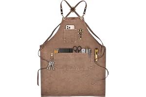 LEATHER VILLAGE Chef Aprons for Men Women with Large Pockets, Cotton Canvas Cross Back Adjustable Work Apron, Size M to XXL