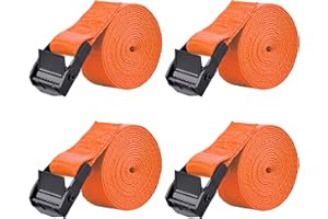 Azarxis Lashing Straps Ratchet Tie Down Secure Cinch Strap Adjustable Cam Buckles Belts Heavy Duty up to 441 lbs Capacity for Motorcycle Cargo Kayak Boat Canoe Truck Trailer (Orange - 4 Pack,6.6 ft)