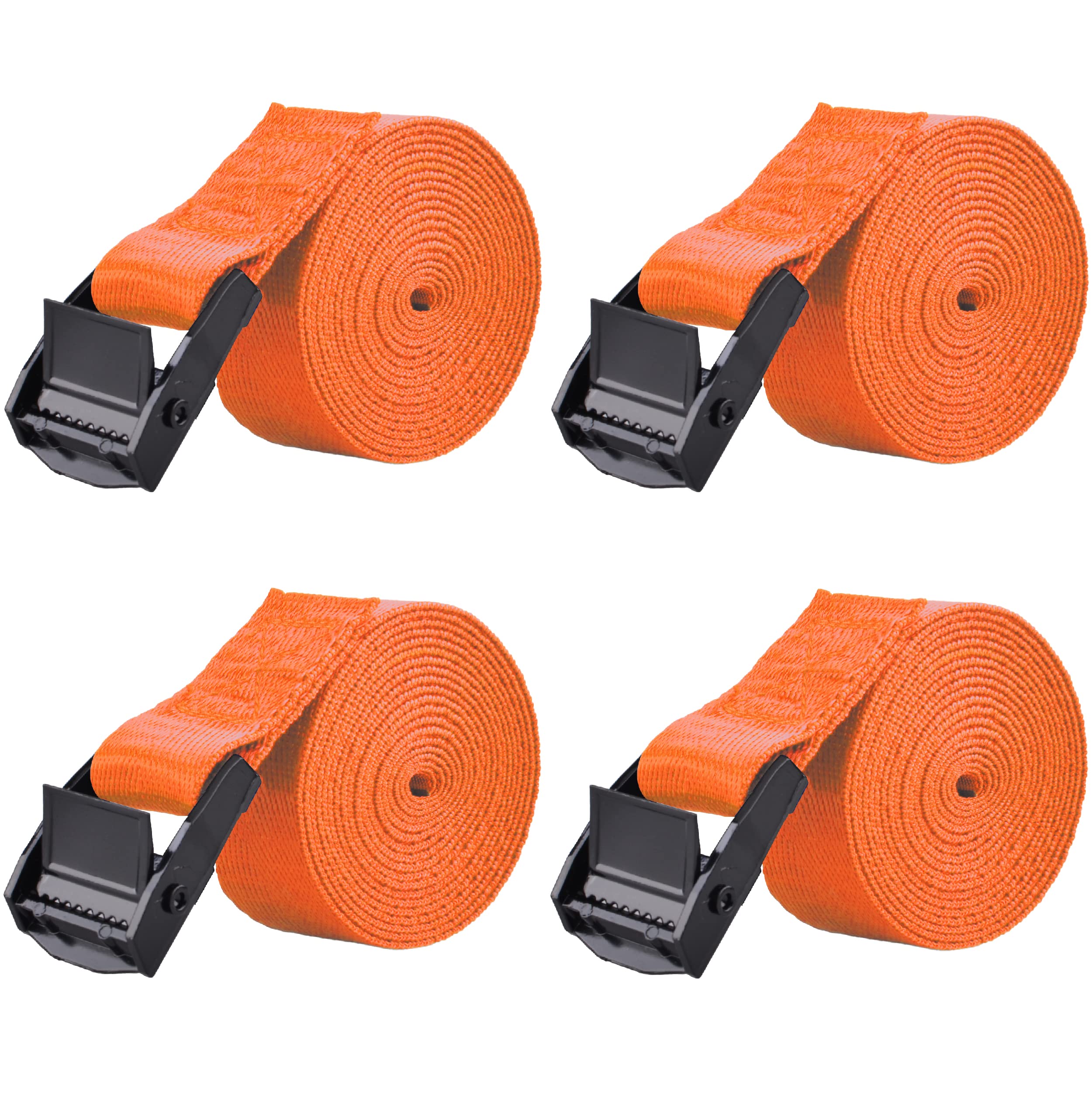 Azarxis Lashing Straps Ratchet Tie Down Secure Cinch Strap Adjustable Cam Buckles Belts Heavy Duty up to 441 lbs Capacity for Motorcycle Cargo Kayak Boat Canoe Truck Trailer (Orange - 4 Pack,6.6 ft)