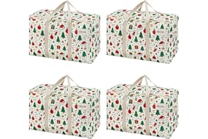 VENO 4 Pack Moving Bags and Large Christmas Storage Bins with lids. Alternative to Moving Boxes, Packing Supplies for College. Extra Large Heavy Duty Totes for Packaging (Jingle Mix, 4 Pack)