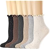 Mcool Mary Women's Ruffle Socks,Crew Cotton Sock,Over Ankle,Casual Frilly Cute Knit Lettuce Trim Dress Socks 6 Pack
