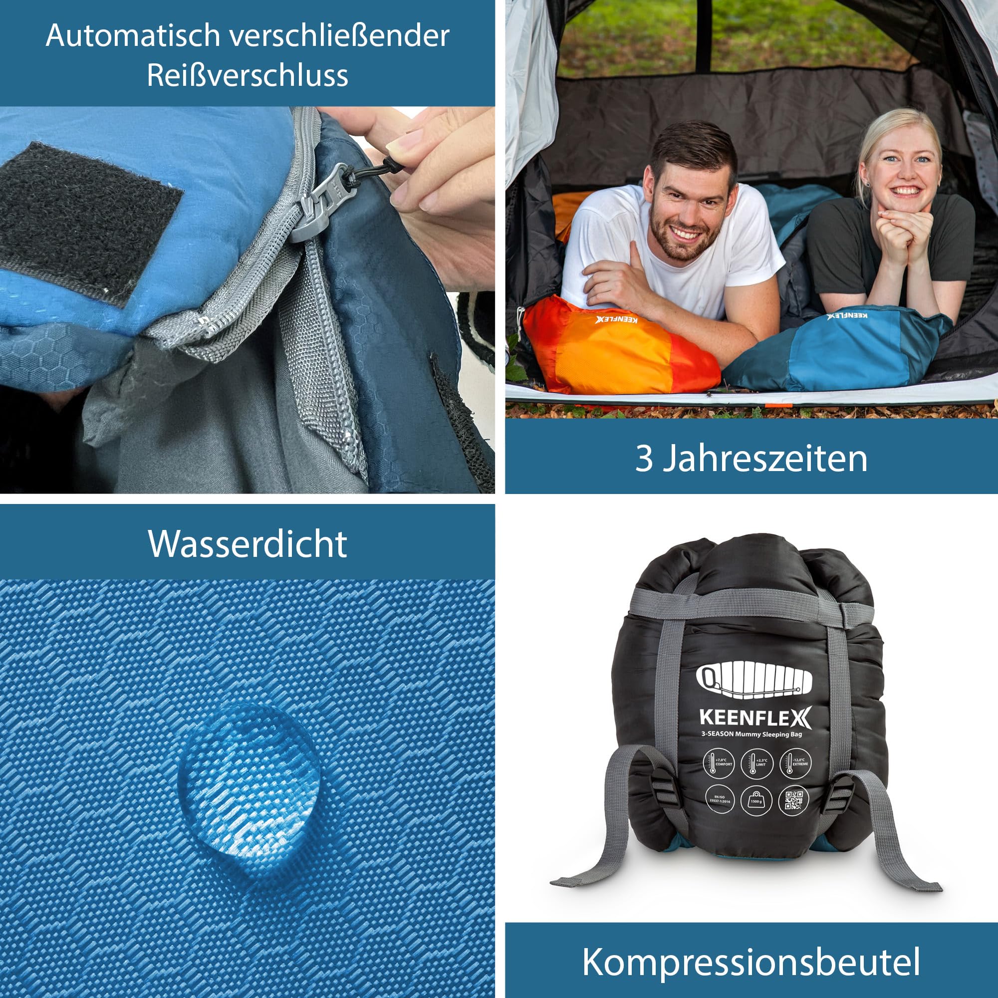 KEENFLEX Schlafsack Erwachsene - kleines packmaß - Sommerschlafsack 950g - 3 Jahreszeiten 1500g - Ultraleicht Mumienschlafsack für Trekking, Camping, Outdoor & Festivals 4