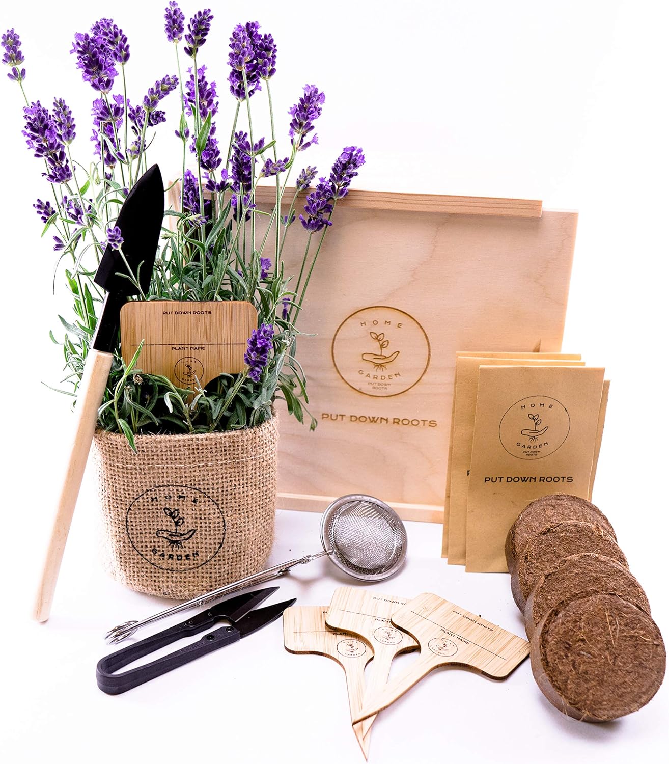 TEE KRÄUTERGARTEN ANZUCHTSET 4 Sorten Pflanzen Samen- garten Starter-Set, öko Saatgut mit Holzkiste mit deckel, mini gewächshaus, kinderküche zubehör, Kinder Anzuchtset von PUT DOWN ROOTS