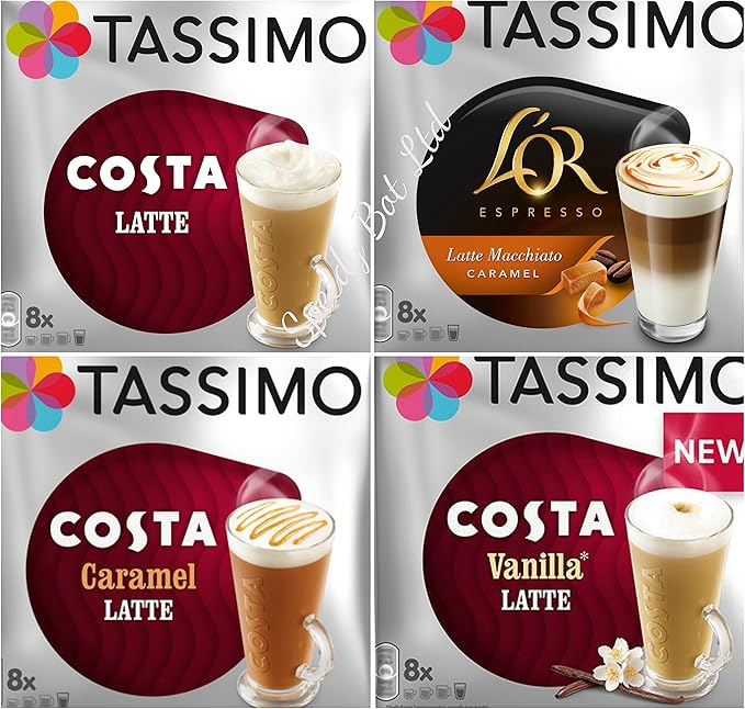 Tassimo Costa Original Caramel Vanilla Latte 3 Packs + 1 x LOR L'OR Latte Macchiato Caramel