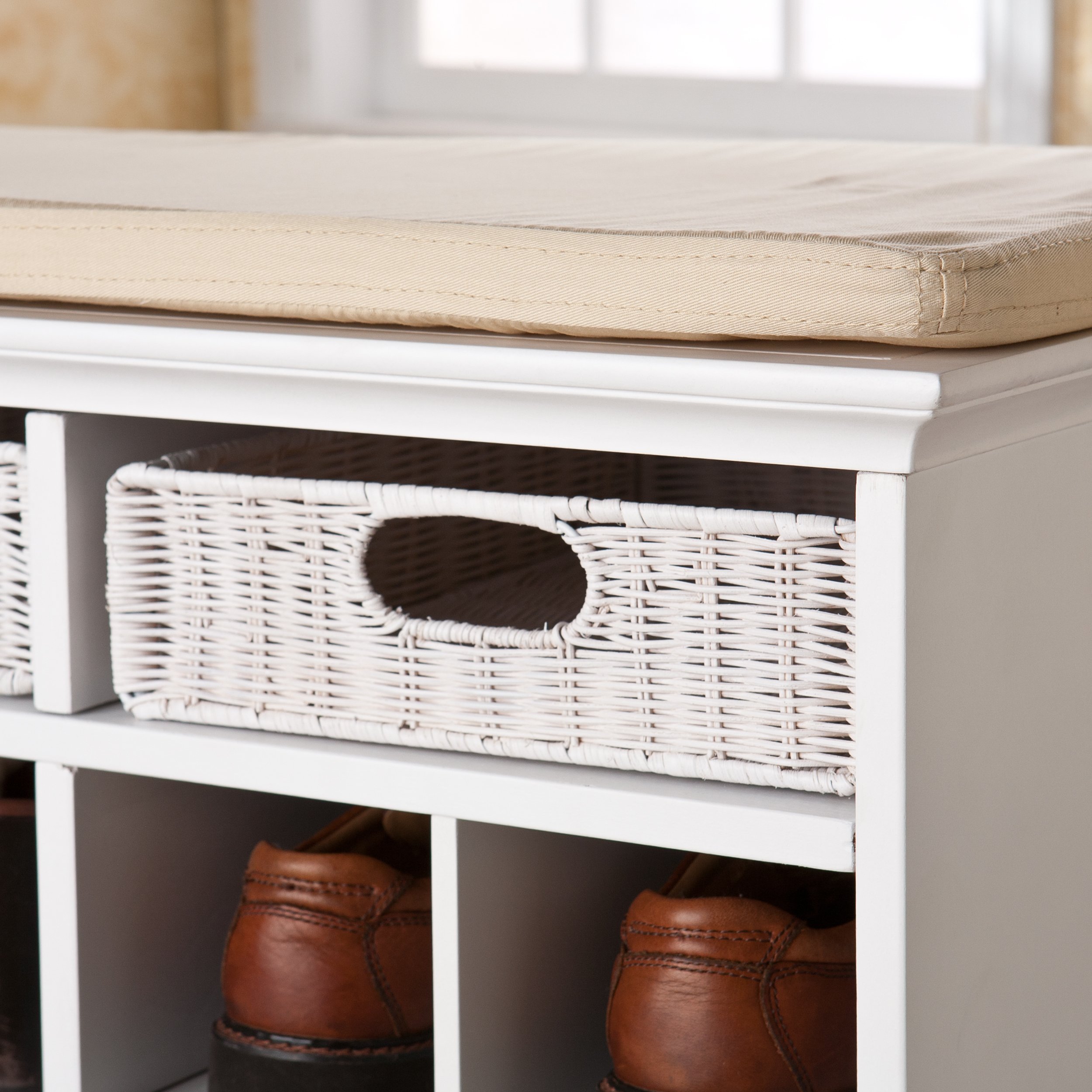 Entryway Shoe Storage Hallway Cubbies Rack 3 Baskets White Wood Mudroom