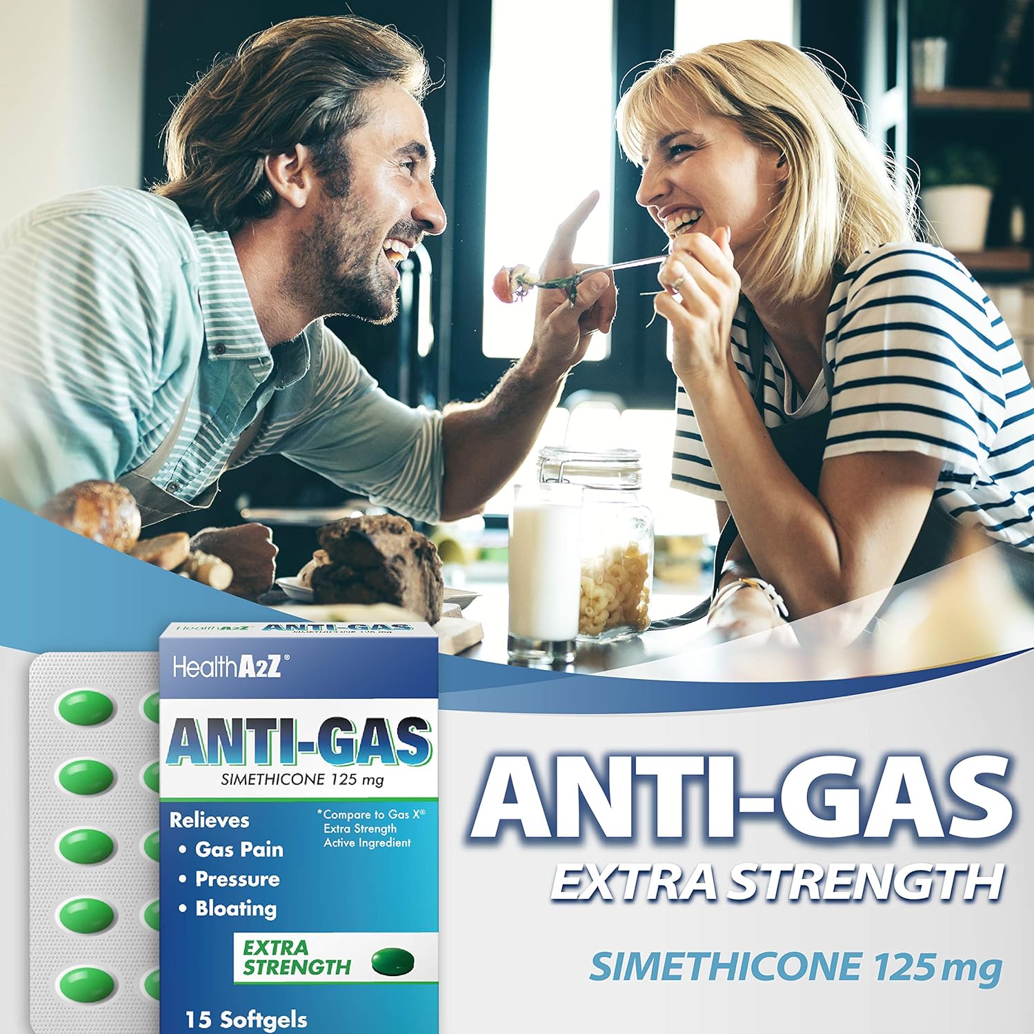 HealthA2Z Anti-Gas, Simethicone 125mg, Compare to Gas X Extra Strength Active Ingredient, 24 Packs of 15 Softgels(360 Softgels Total), Value Package: Health & Personal Care