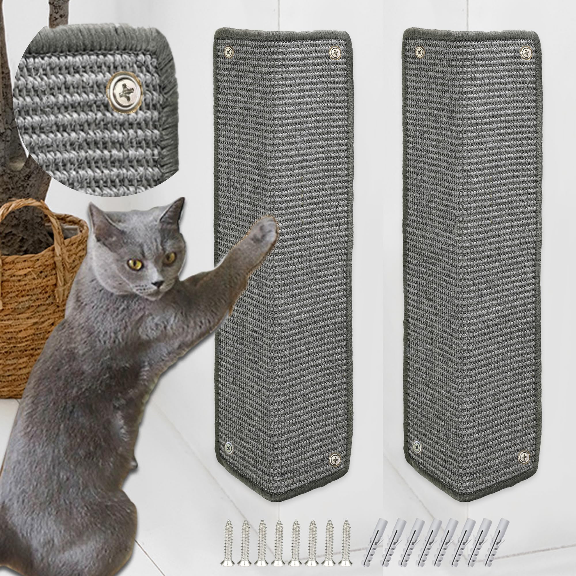 2-Piece Cat Scratcher Mat - Sisal Cat Scratching Pad Protects Furniture - 60 × 25 CM (Grey)