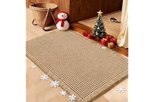 IM HOME Waffle Bath Mat Beige 32"x20", Boho Woven Modern Bath Mat Rugs, Absorbent Non Slip Bathroom Rugs, Soft Washable Bath Rugs with Tassels for Bathroom, Bedroom, Kitchen, Shower, Tub
