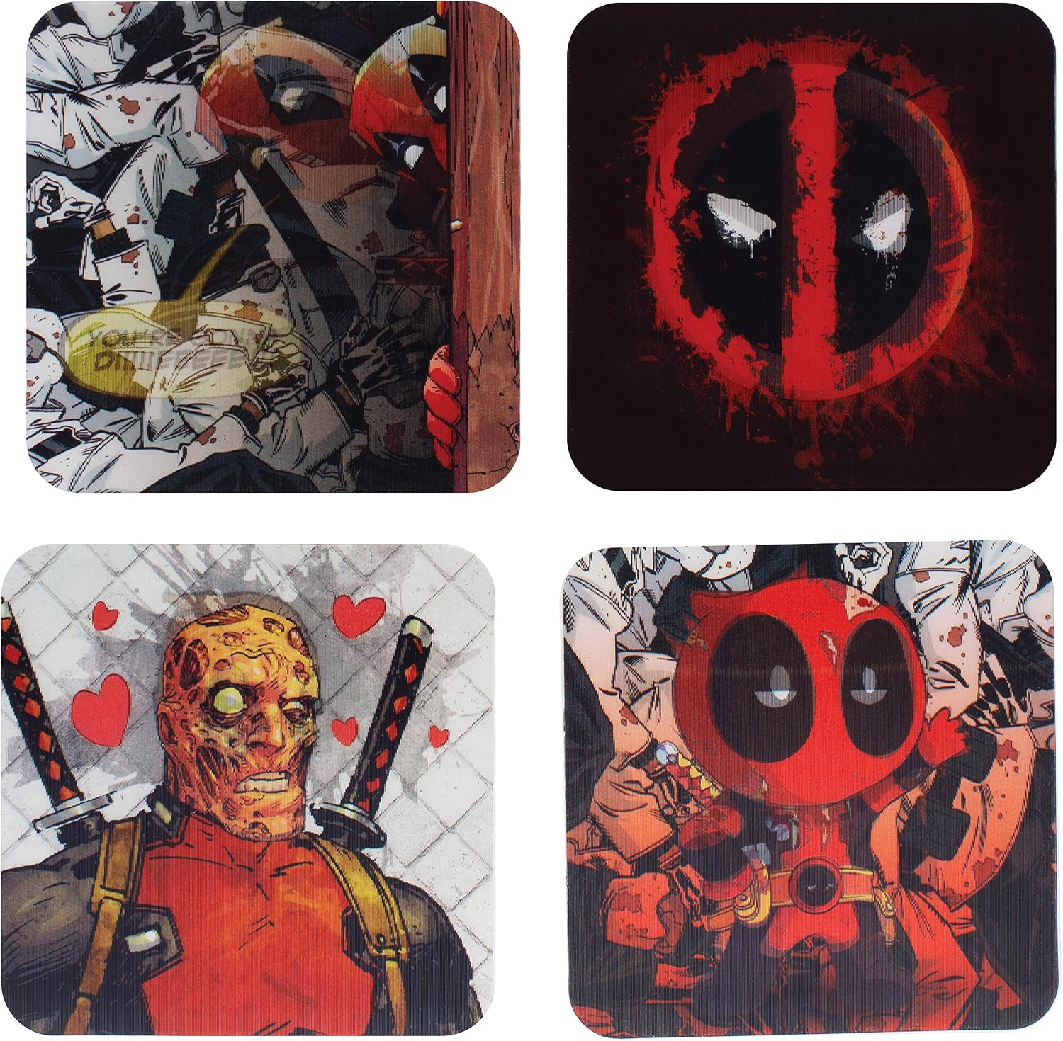 Paladone Deadpool Lenticular Coaster 4-Pack Products Officially Licensed Merchandise | Perfect for Friends, Family, Birthdays or Christmas, Multicolour, Approx. 8.8 x 8.8 cm