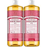 Dr. Bronner's Pure-Castile Magic Liquid Soap (Rose, 32 Ounce, 2-Pack)- Made with Regenerative Organic Certified Oils, 18-in1 Uses: Face, Hair, Hand & Body Soap, Laundry, Pets- Concentrated, Vegan