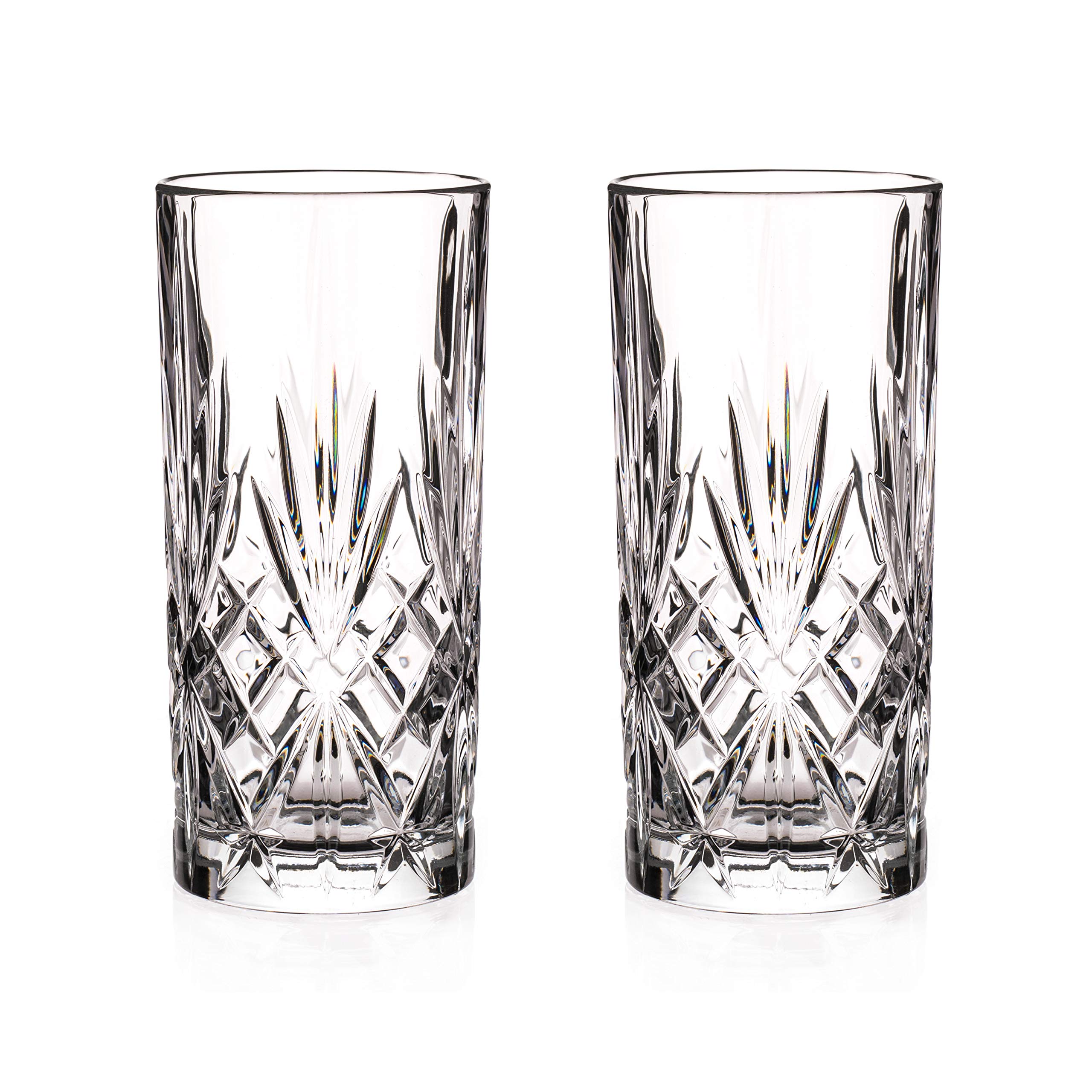 DIAMANTE Chatsworth Hi Ball Glass Tumbler - Perfect for G&T, Water and Cocktails - Premium Lead Free Crystal - Set of 2