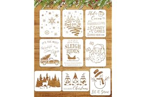 RINOLY 9 Pcs Reusable Christmas Stencils, 8 X 11 Inch Farmhouse Large Merry Christmas Stencils for Painting on Wood Winter Decor