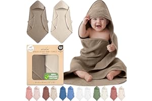Infancie 100% Organic Cotton Muslin Hooded Baby Towels 2 Pack 81 X 81 CM Shower Towel Soft Breathable Lightweight Quick Dry G