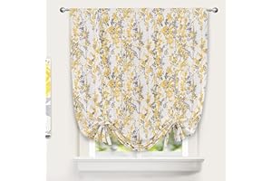 DriftAway Leah Abstract Floral Blossom Ink Painting Pattern Room Darkening Thermal Insulated Tie Up Adjustable Balloon Rod Pocket Curtain for Small Window 45 Inch by 63 Inch Golden Yellow Silver Gray