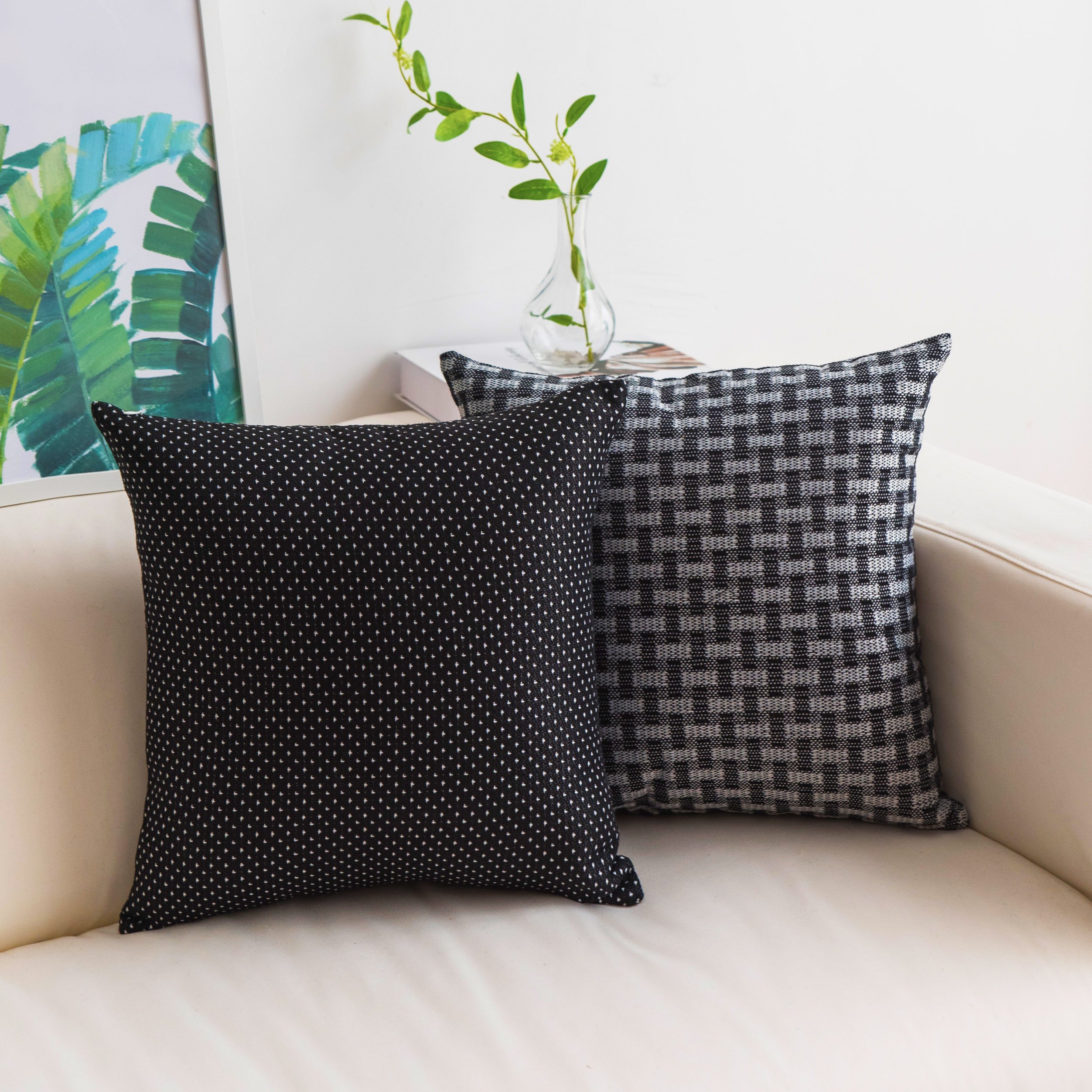 Home Brilliant Black Cushion Cover Pack of 2 Lined Linen Throw Pillow Covers Square Halloween Decorative Cushion Covers for Sofa/Living Room, 18 x 18 45x45cm, Black/White — image 1