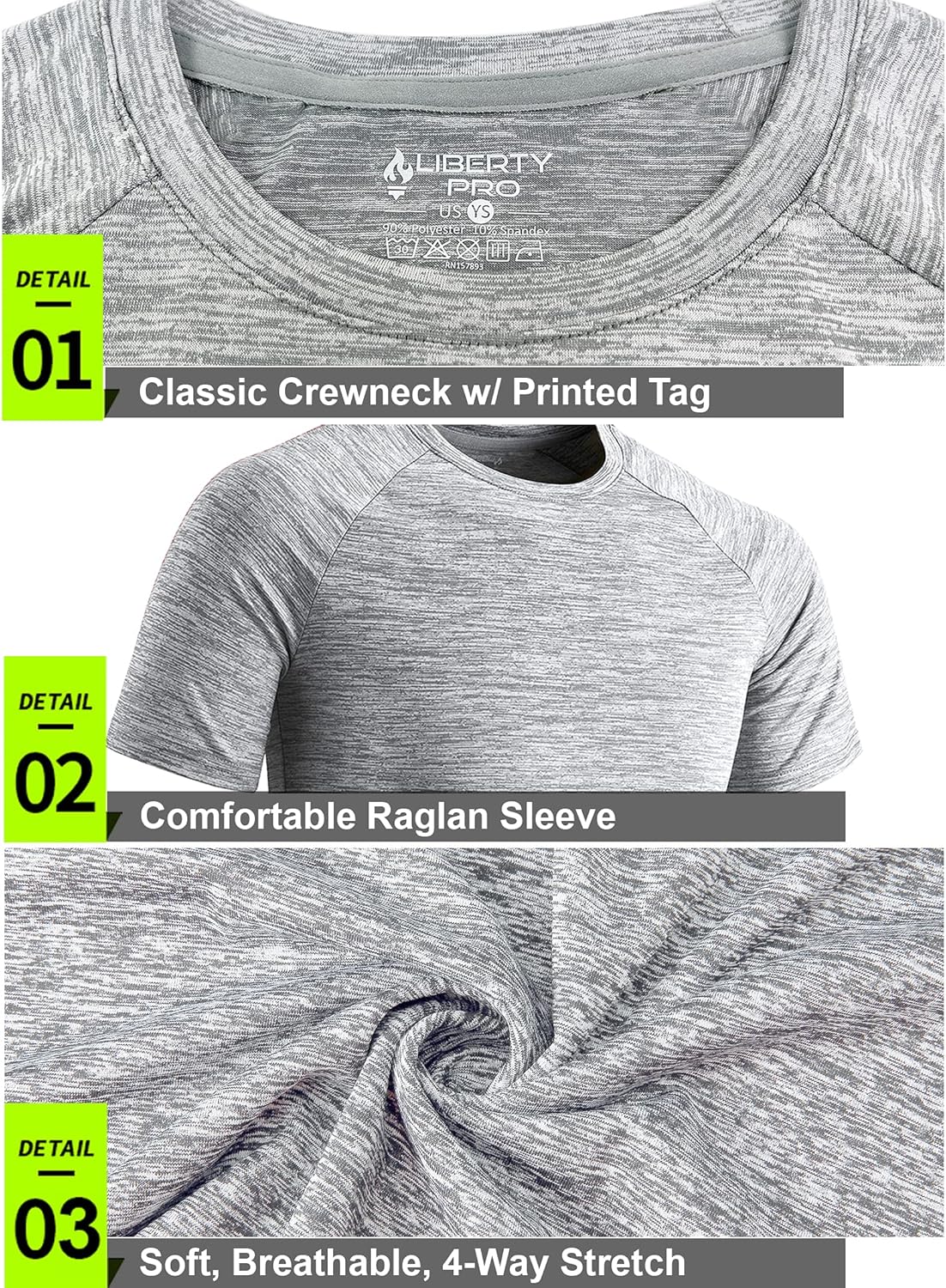 Liberty Imports 5 Pack Big Boys Youth Athletic Quick Dry Crewneck Tees Performance Short Sleeve Shirts: Clothing