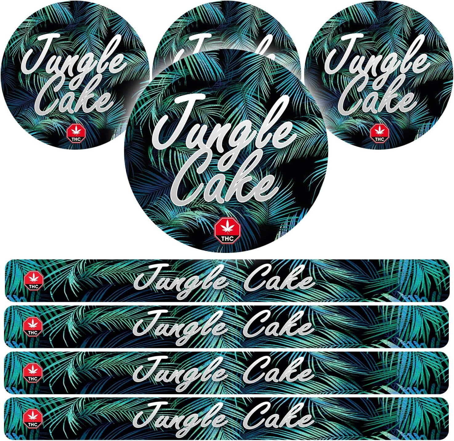 100ml Pressitin Stickers - Lid and Label - 3.5g Cali Press Tin Stickers - Jungle Cake x10