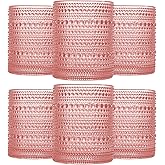 JOVGANK Pink Vintage Hobnail Drinking Glasses Set of 6, Embossed Water Tumbler 12oz, Kitchen & Bar Beaded Glass Cups, Beverage Glass Cups for Water, Beer, Juice, New Year gifts
