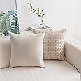 Home Brilliant Pack of 2 Modern Farmhouse Throw Pillow Covers Decorative Textured Square Accent Cushion Covers Set for Sofa, 18 x 18 inches(45cm), White Beige
