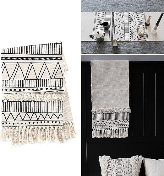 Amazon Com Fresh Sunny State Black White Boho Tribal Tassel Table
