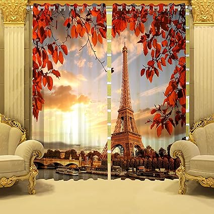 B7 CREATIONS Polyester Knitted 3D Digital Printed Curtain for Door - 7 Feet (Multicolour), Set of 2