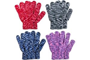 QKURT 4 Pairs Winter kids Knitted Gloves, Children's Magic Gloves with Camouflage Color Unisex Full Finger Stretch Gloves for