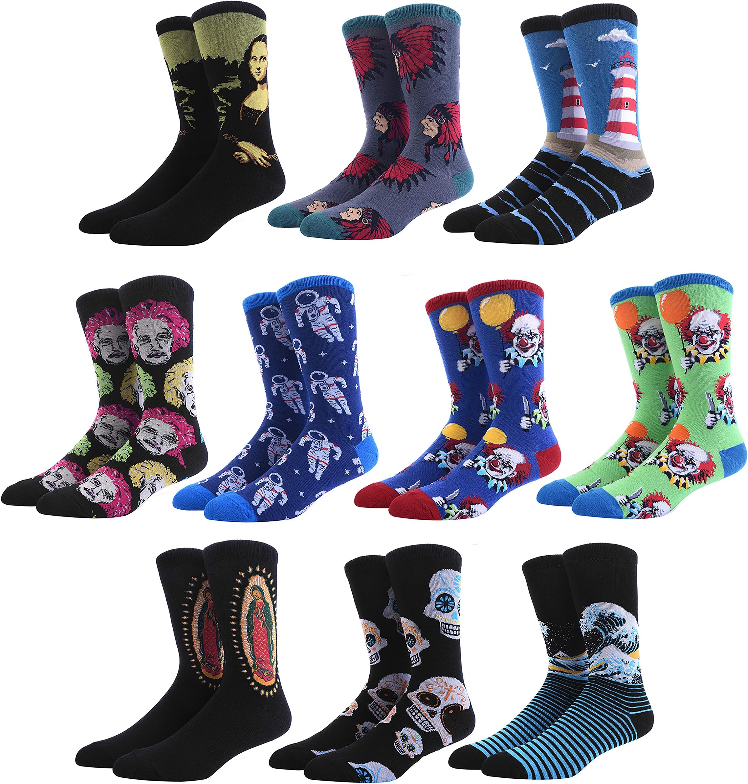 FULIER Mens Cotton Rich Smart Design Colorful Comfortable Dress Calf Socks 10 Pack UK 6-13 EUR 39-47