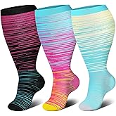 Genovega 3 Packs Wide Calf Compression Socks for Women Men Knee Hight S/M-4XL for Gifts