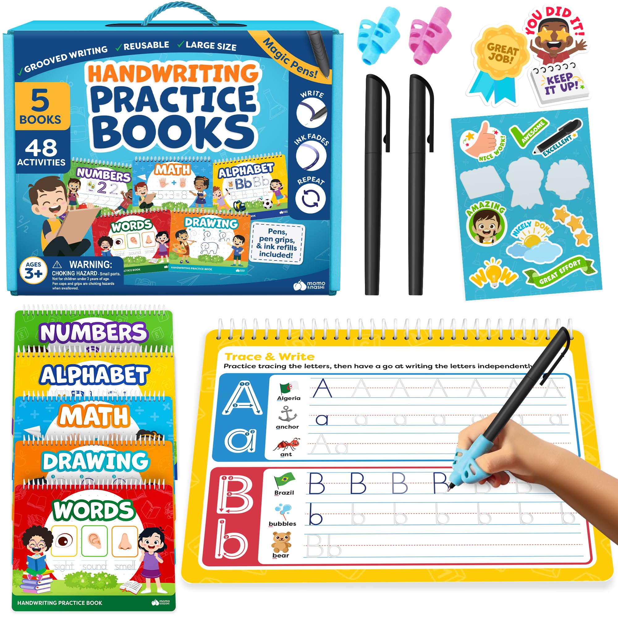Magic Grooved Writing Practice for Kids - Dry Erasable Pens Writing Books 3-5 4-6 5-7 Kindergarten Workbooks Handwriting Practice for Kids 5-7 - Preschool Workbook, Magic Book