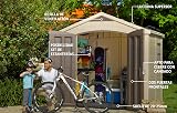 Keter Factor 8 x 6 ft Outdoor Storage Shed Beige Brown Wood Effect Double Doors view 2