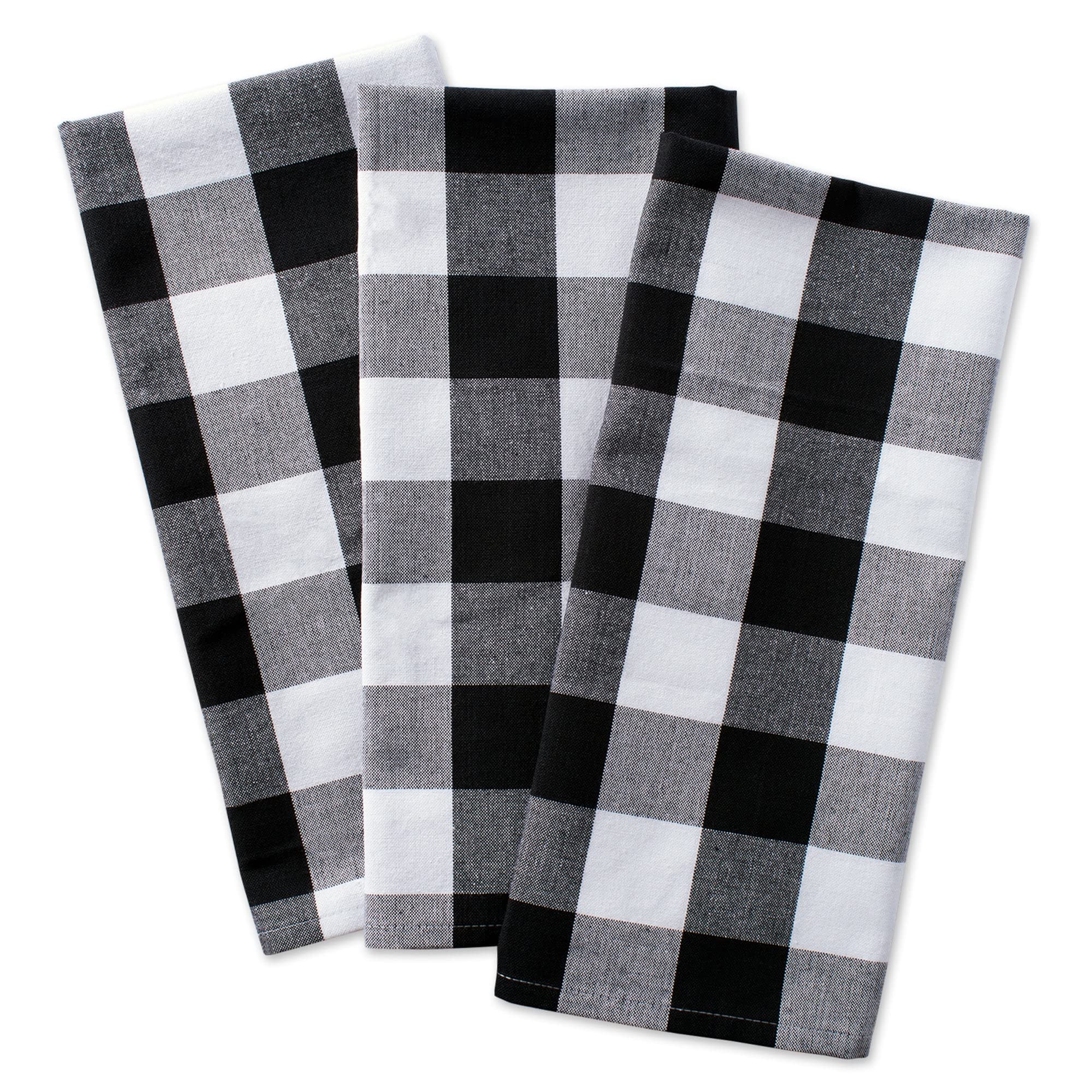 DII Buffalo Check Kitchen Collection, Classic Farmhouse Dishtowel Set, 20x30, Black & White, 3 Piece