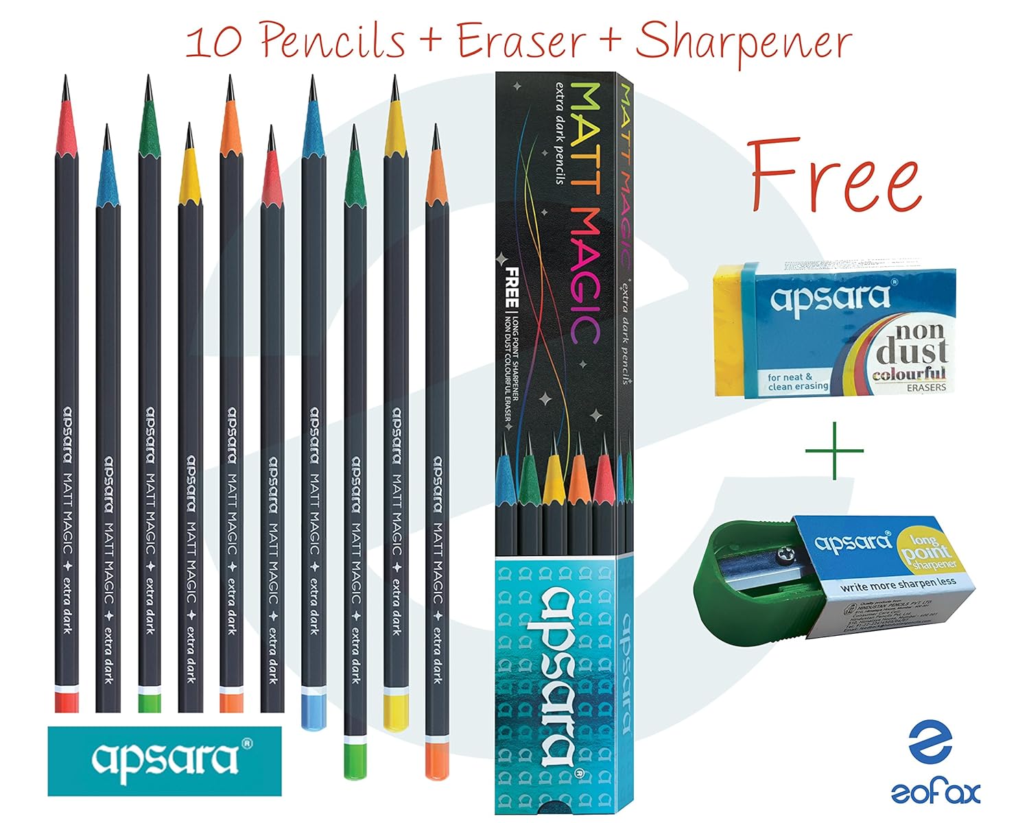 Apsara Platinum Extra Dark Pencils 1 Pack X 10 Pencils Eraser And