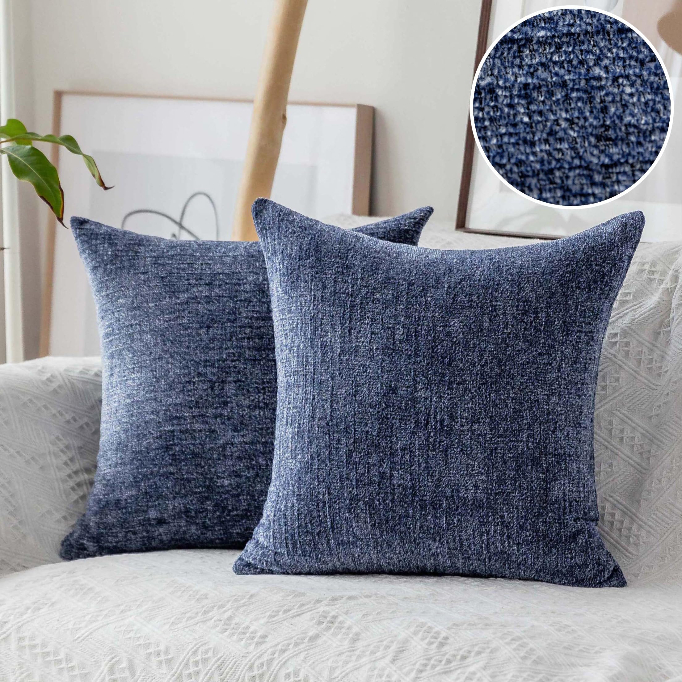 Home Brilliant Dark Blue Decor Supersoft Chenille Cushions 45cm x 45cm, Plush Textured Velvet Cushion Covers for Sofa Couch Bench, 2 Packs, 45x45cm, 18 inch, Dark Blue — image 1