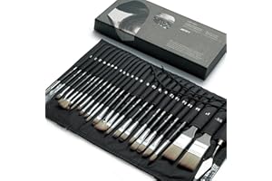 ARTIFY 24 Pieces Paint Brush Set, Expert Series, Enhanced Synthetic Brush Set with Cloth Roll and Palette Knife for Acrylic, 