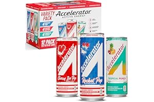 Accelerator Energy Drink Sugar Free, Variety Pack 12oz can(12 pack) Zero Sugar Energy Drinks with Sustained Energy from 100% Natural Caffeine (200mg) & Green Tea extract