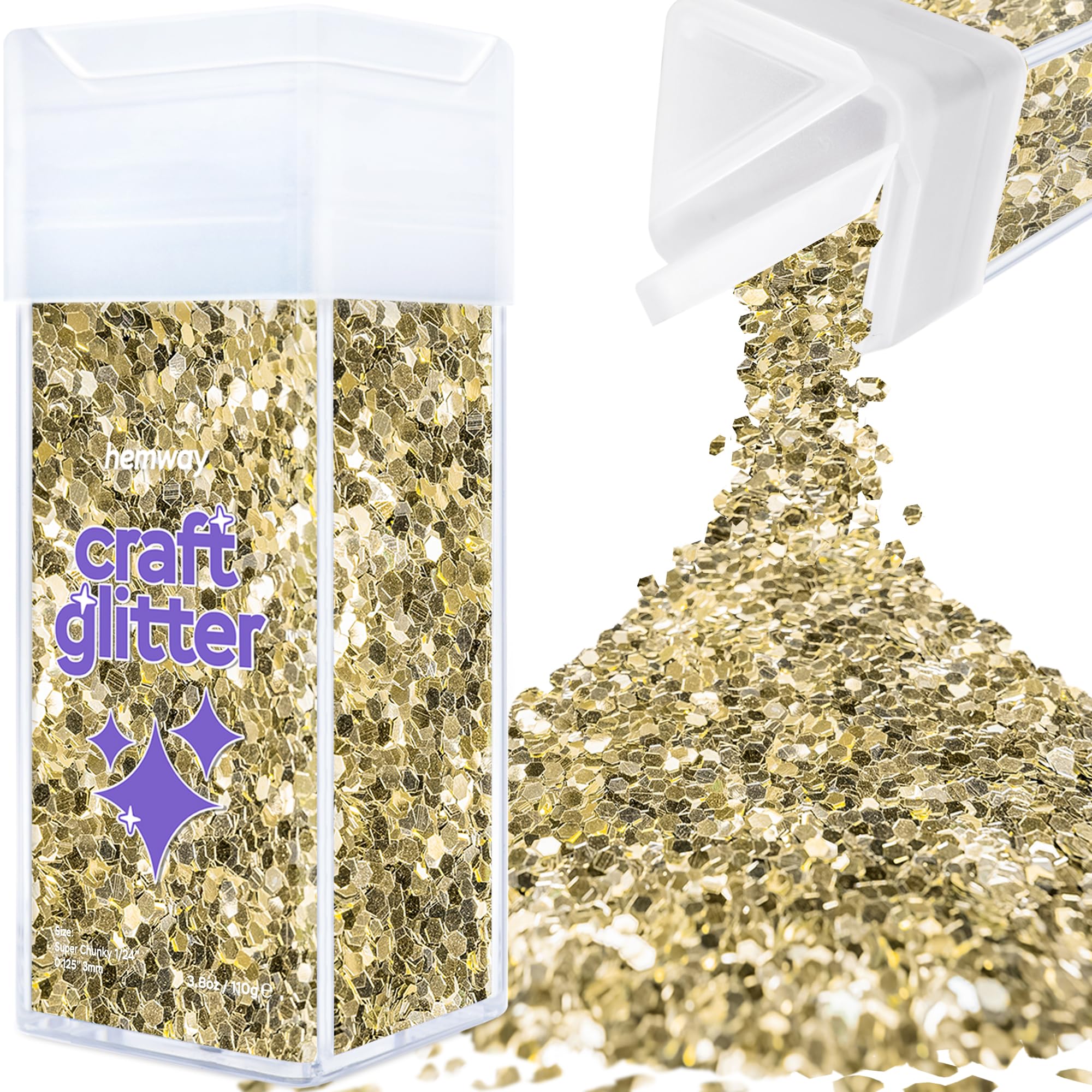 Hemway Glitter Shaker Champagne Gold 110g Super Chunky, Craft Glitter Shaker for Resin & Epoxy Crafts, Christmas Art Supplies, Nail, Body, Face, Eye, Festival, Crafting, Slime, Sparkle