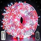 Guhope Christmas Lights 600 LED 98FT, Waterproof Outdoor String Lights with Remote and Timer, 8 Modes Dimmable Fairy Lights for Indoor Outdoor Wedding Party Holiday Decorations (Red and White)