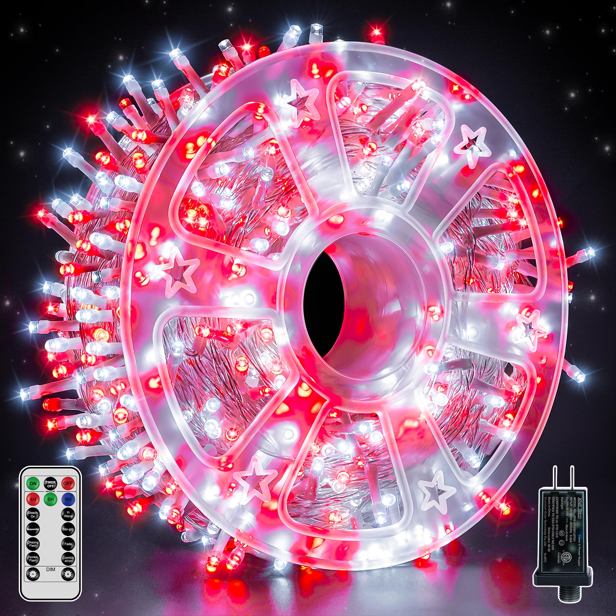 Photo 1 of ***(PARTS ONLY/MINOR DAMAGE/ NON FUNCTIONAL)***Guhope Christmas Lights 600 LED 98FT, Waterproof Outdoor String Lights with Remote and Timer, 8 Modes Dimmable Fairy Lights for Indoor Outdoor Wedding Party Holiday Decorations (Red and White)