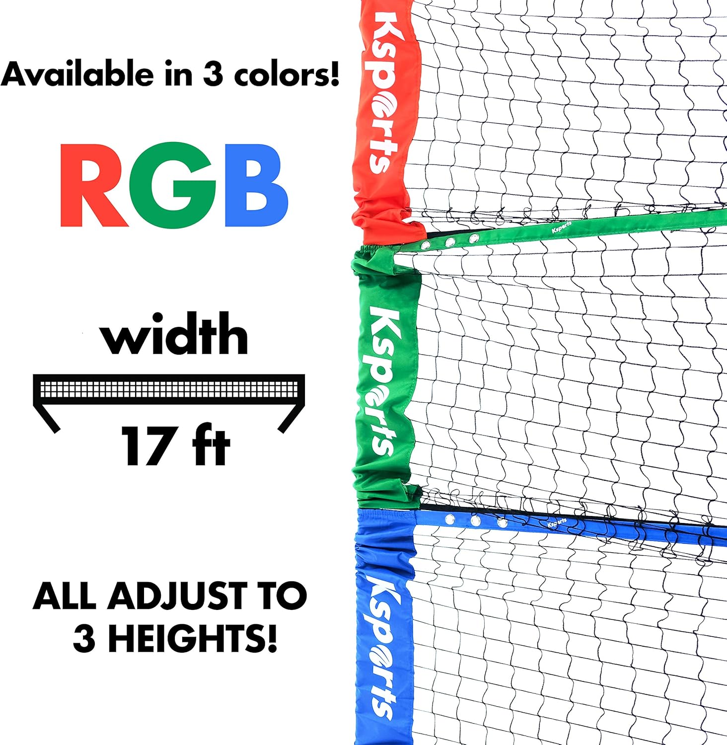 Ksports Tennis Net Bundle Comprising of−One Green 17ft Multisports Net−4 LED Birdies Shuttlecocks−One Carry Bag−for Tennis, Badminton, Kids Volleyball, Pickleball−Easy Setup-Indoor & Outdoor : Garden & Outdoor