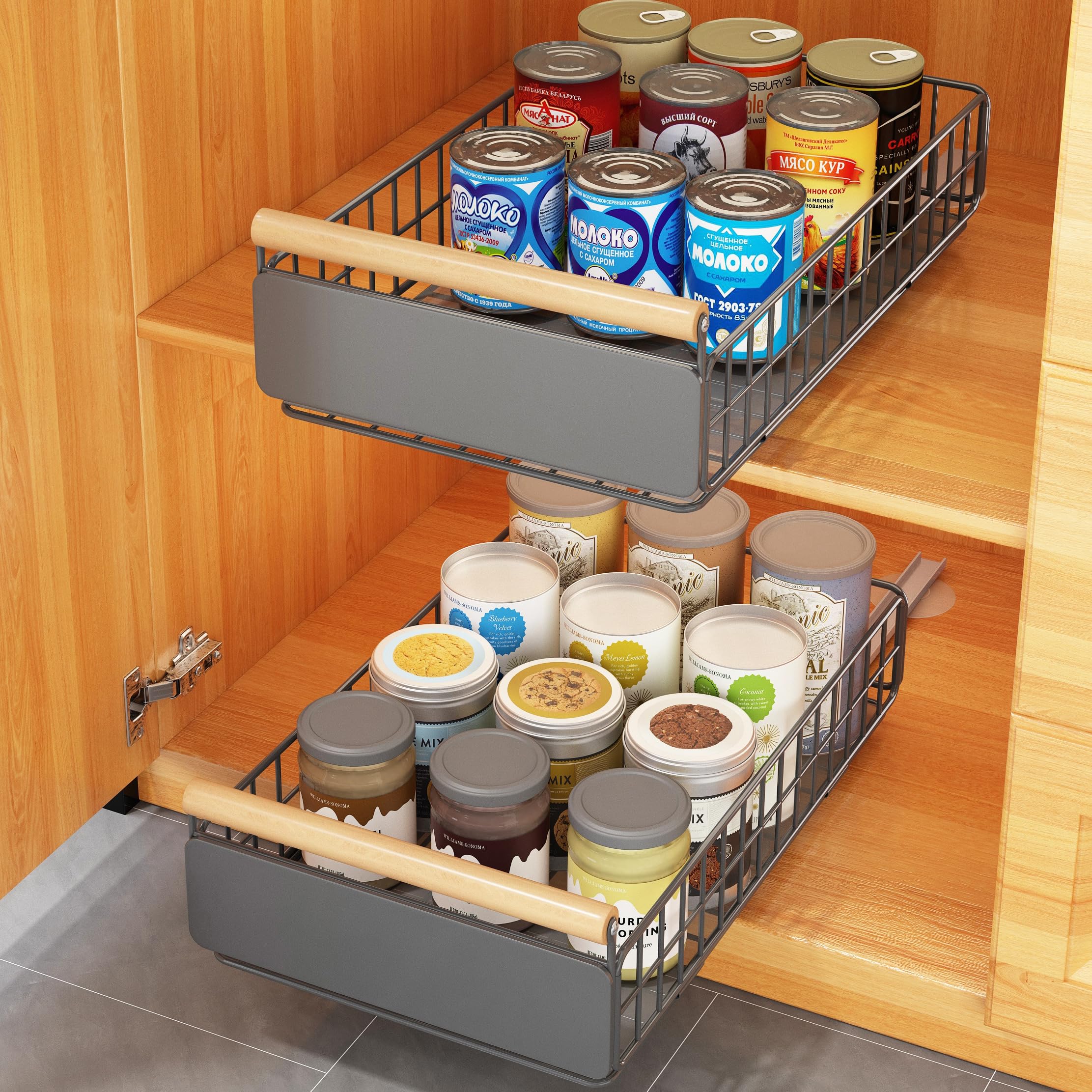 Slide Out Pantry Rack COVAODQ 2 Pack Pull Out Cabinet Organizer Extendable Sliding Slide Out ...