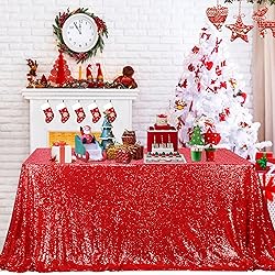 Trlyc Red Sequin Tablecloth - 60x84inch Glitter