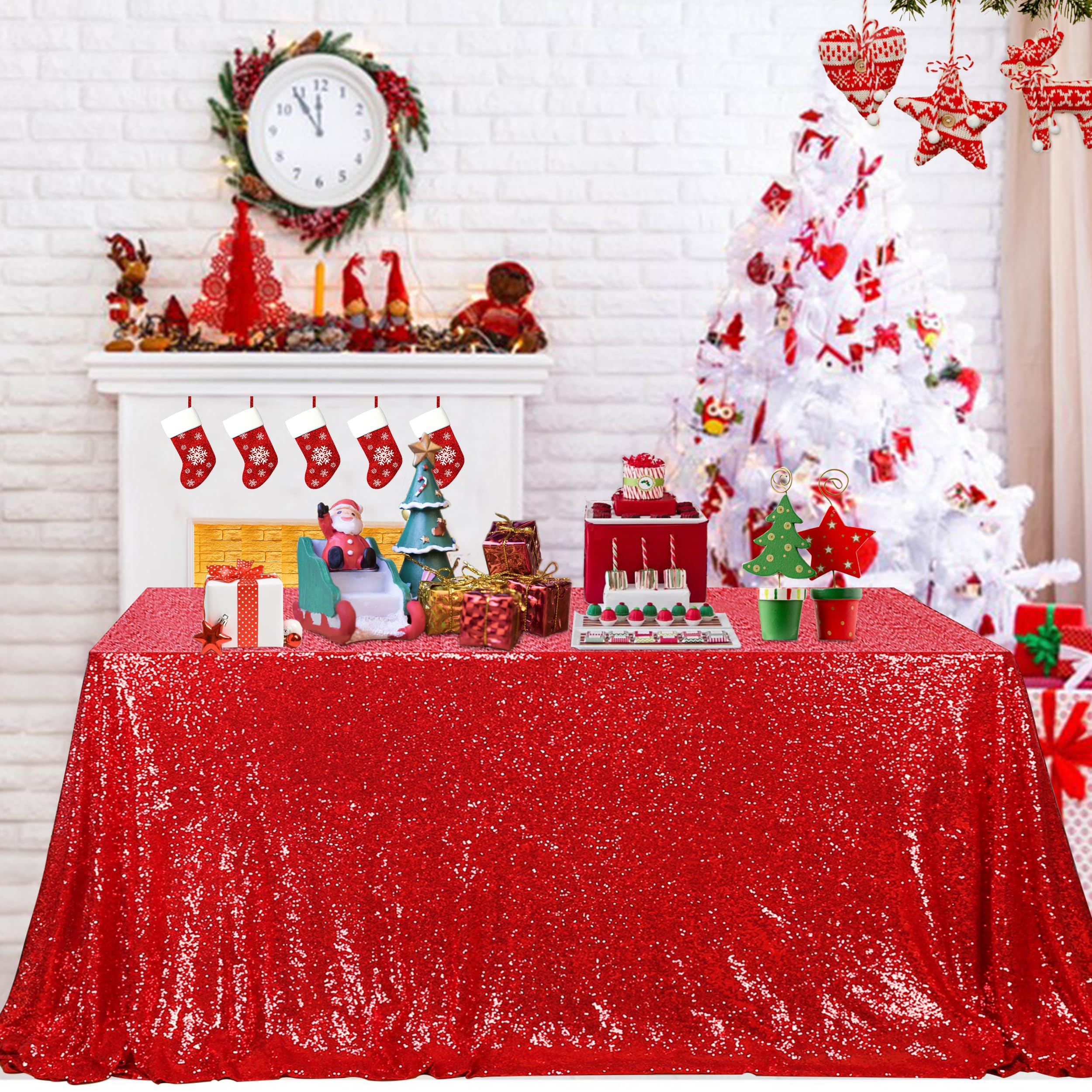 Trlyc Red Sequin Tablecloth - 60x84inch Glitter